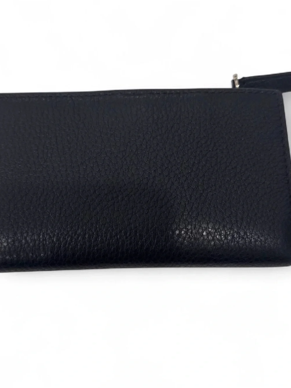 kate spade Black Pebbled Leather Zip Card Wallet with Gold Logo